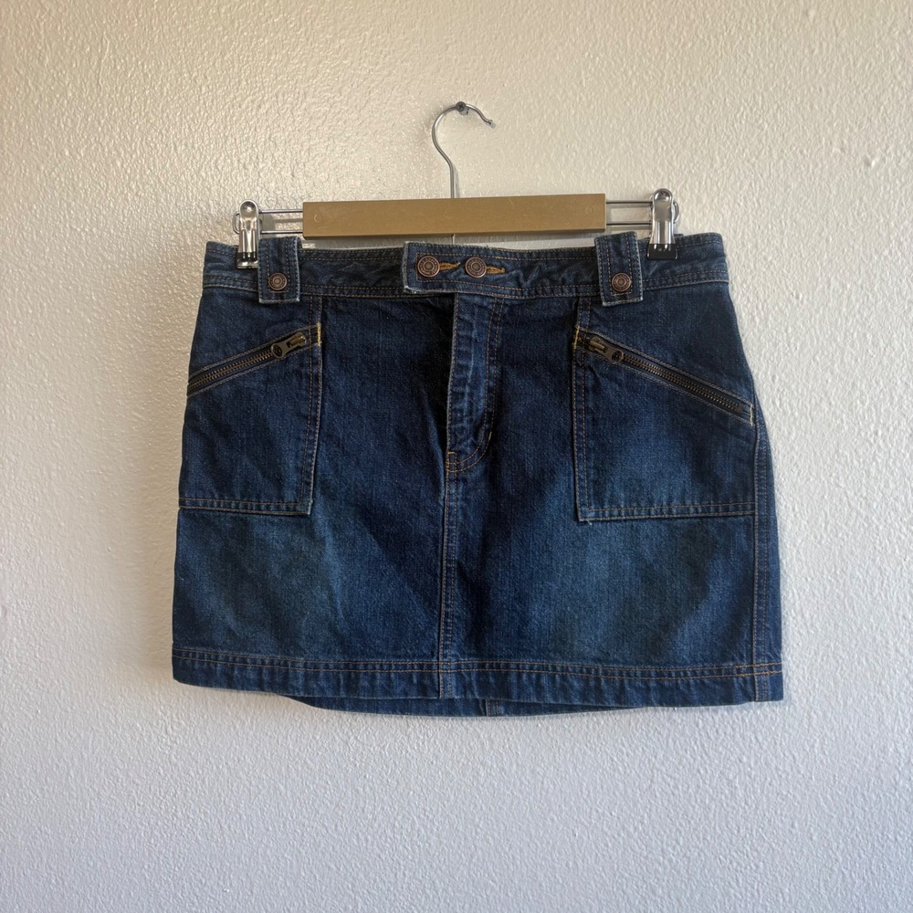 Vintage Y2K Old Navy Size 8 Dark Wash Zip Pocket Denim Mini Skirt Grunge Punk